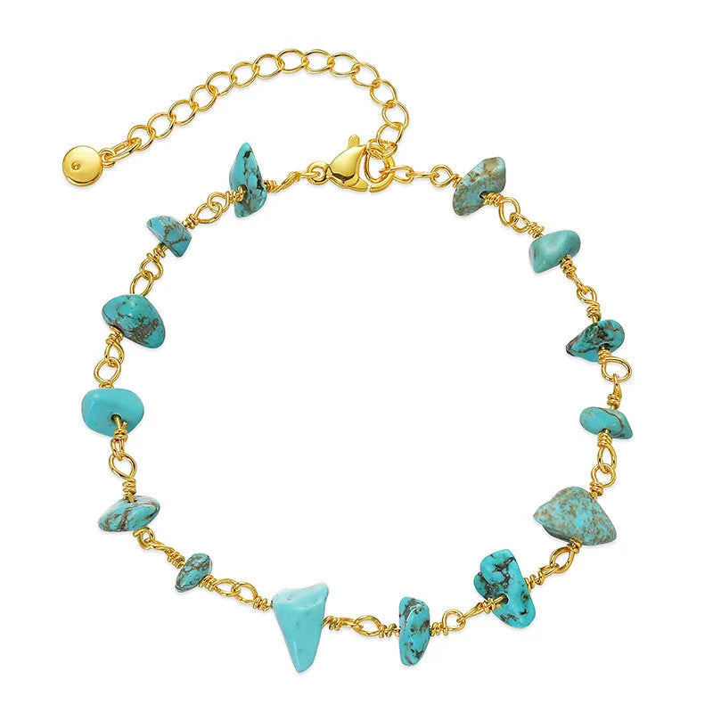 Women's turquoise gravel bracelet with irregular stones on 18K gold-plated copper geometric frame