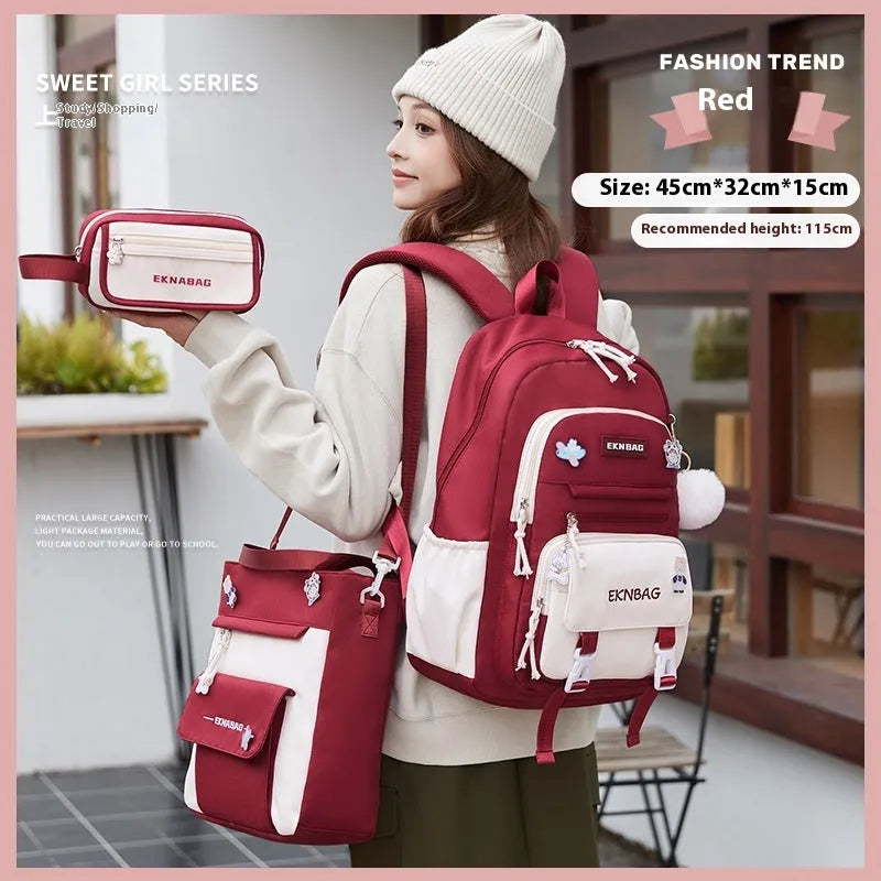 Waterproof Oxford cloth school backpack for girls with curved shoulder straps in six colour options