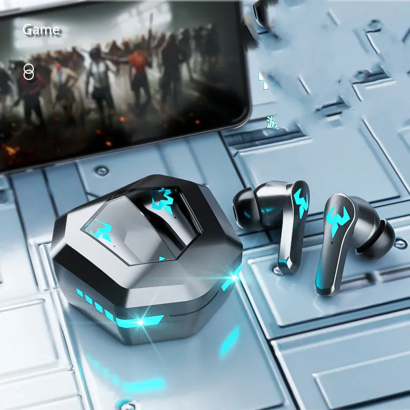 Black wireless Bluetooth noise-cancelling sports stereo gaming headset with in-ear design