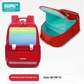 Primary school polyester backpack with burden reduction and spine protection, available in pink, red, purple and navy blue
