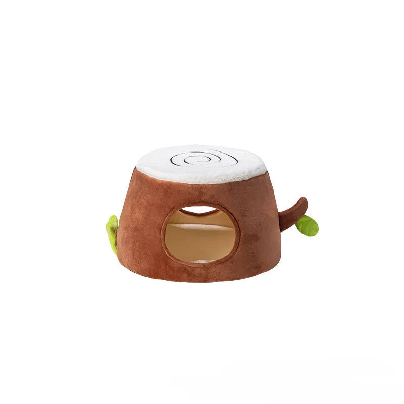 Four Season Universal Relief Pet Cat Nest in tree stump style with door, made from artificial rattan