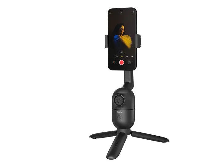 Black motorised mobile phone bracket on tripod with face tracking for live broadcasting
