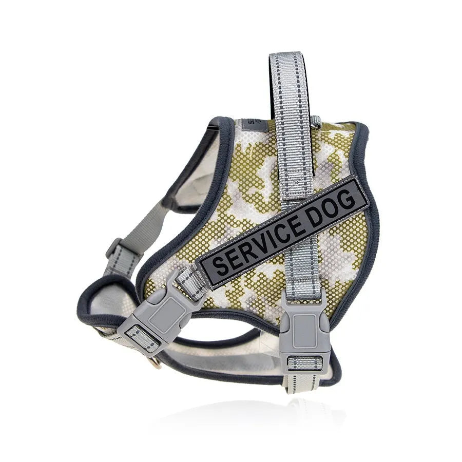 Colourful reflective pet harness with safety collar in ankela red, dark blue or camouflage patterns