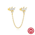 S925 sterling silver geometric chain stud earrings in gold finish with inlaid zircon details