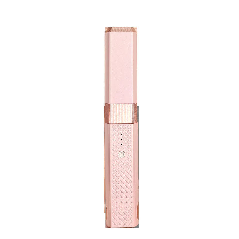 Pink and green mini cordless USB hair straightener with ceramic plates for travel