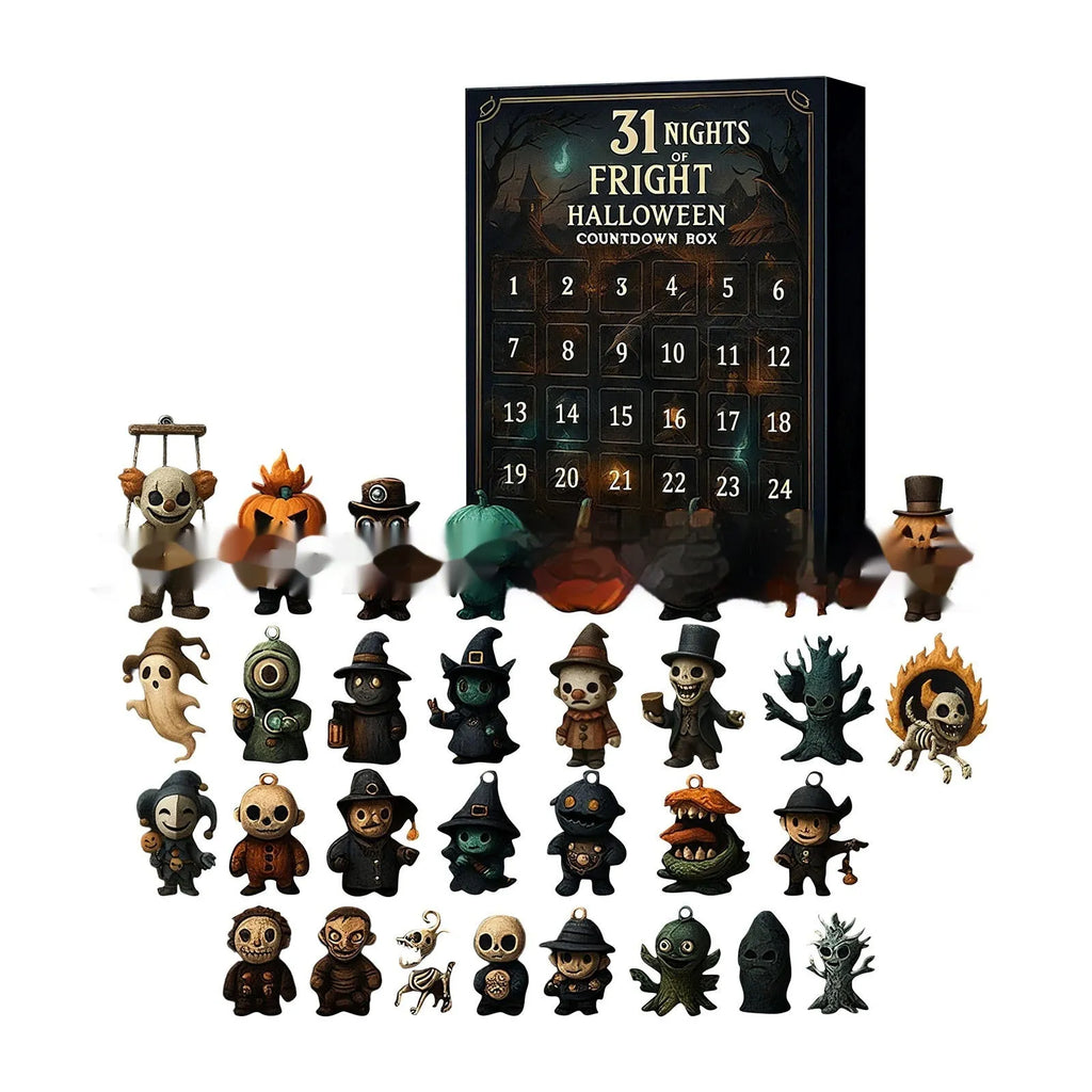 Halloween horror doll advent countdown box in resin and plastic, a blind box for Christmas decoration.