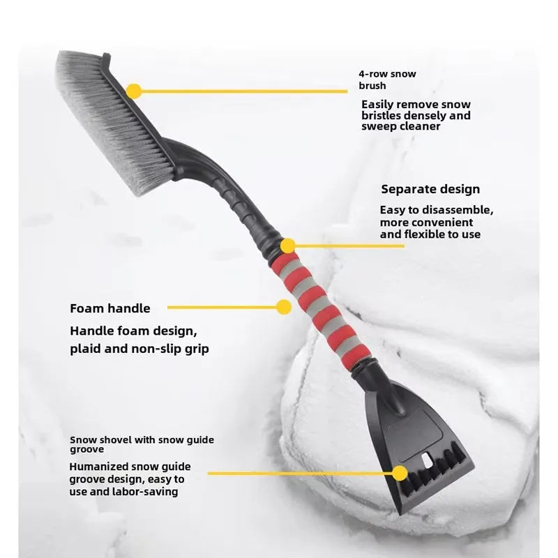 2-in-1 detachable car snow brush and ice scraper with foam grip handle and dense PP bristles