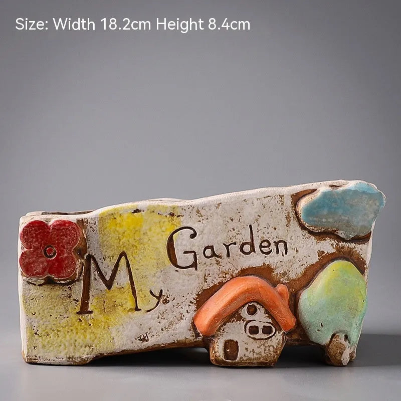 Hand-painted ceramic large caliber flower pot with cute pastoral design