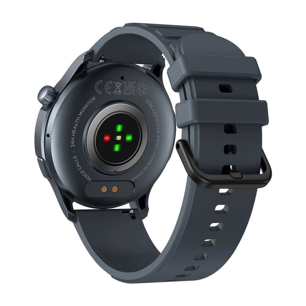 Btalk 3 Pro smart watch with AMOLED display showing health tracking data on blue-coloured case