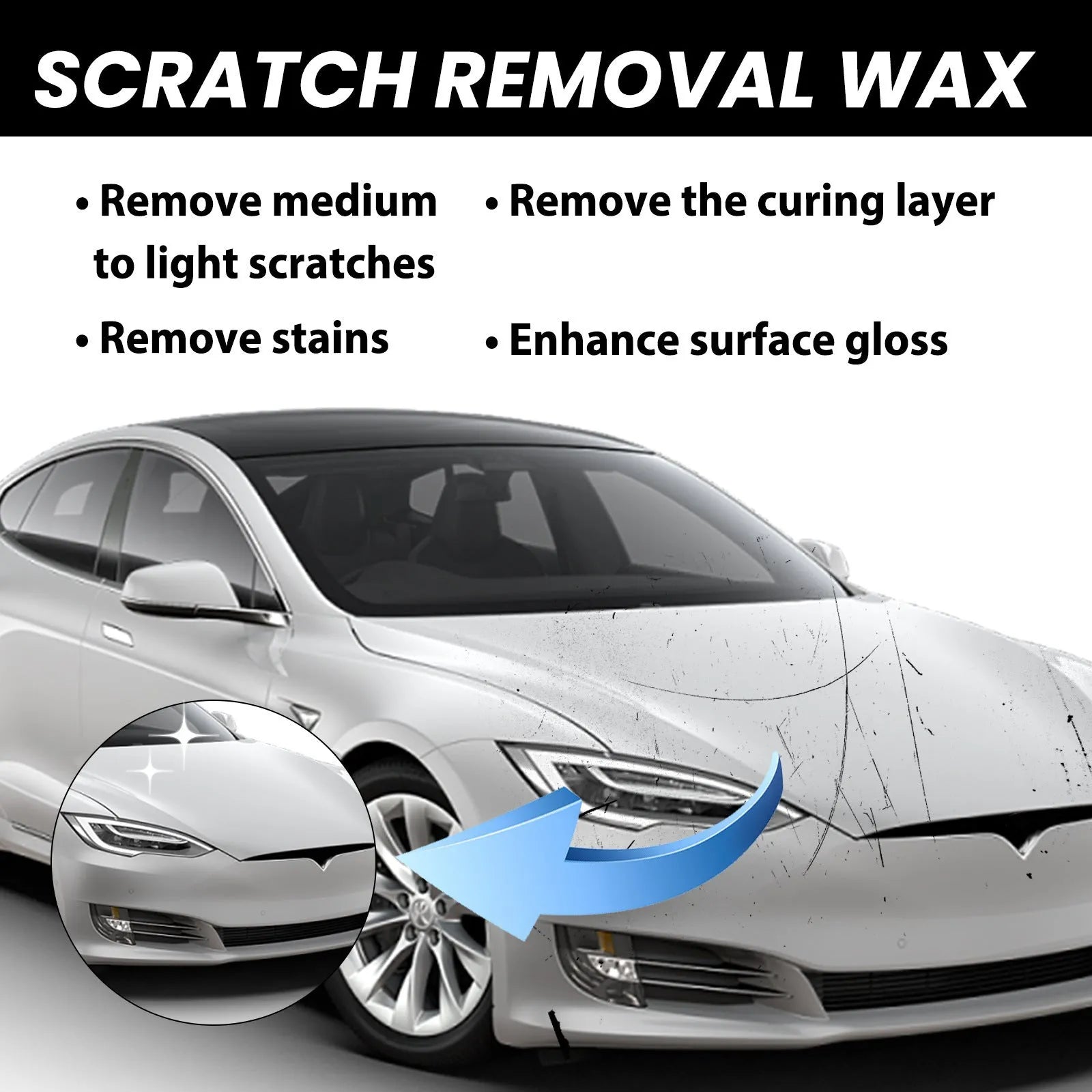 Car scratch wax polish kit with 120ml bottle, application sponge, and microfibre towel