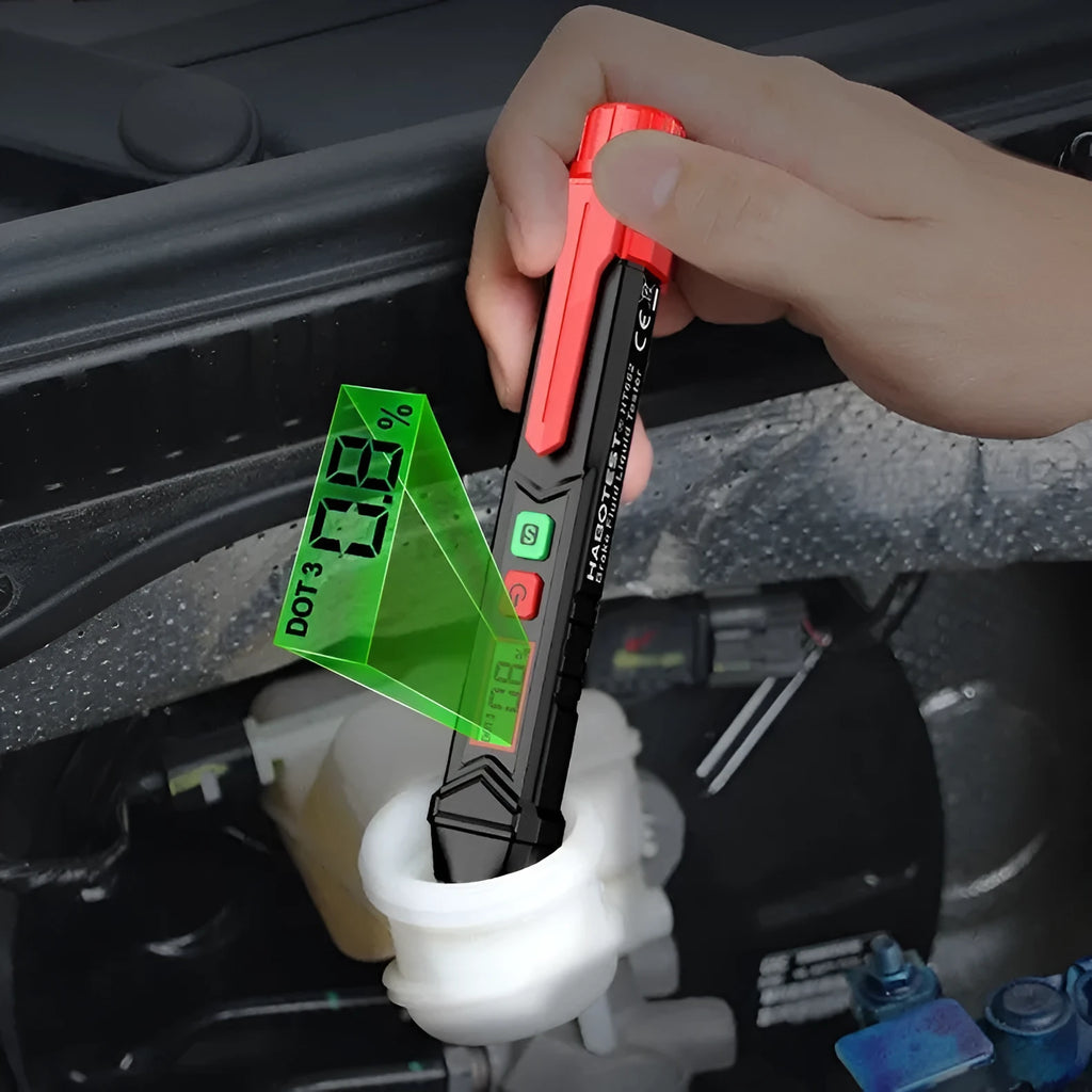 Digital brake fluid tester pen with LED display for automotive diagnostics