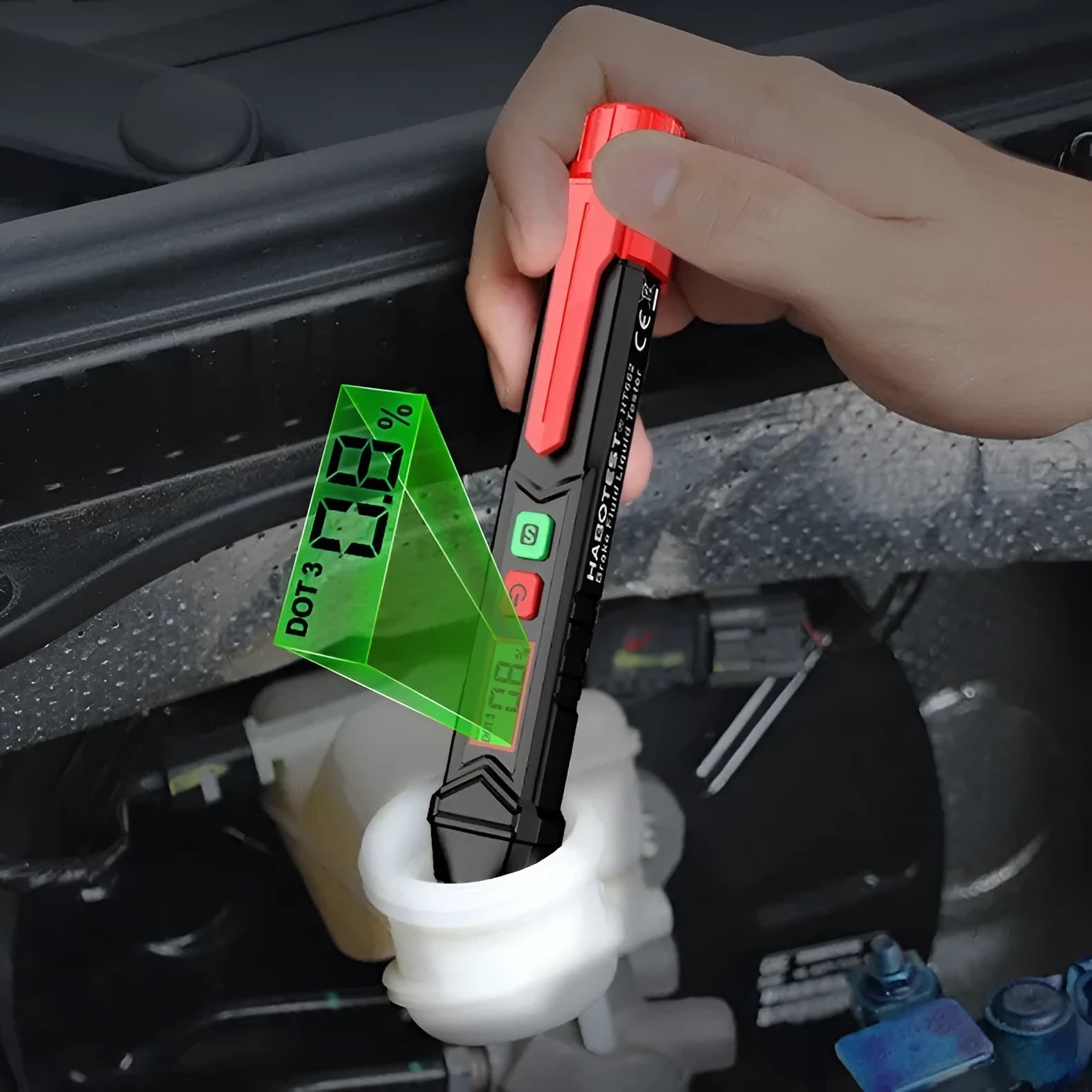 Digital brake fluid tester pen with LED display for automotive diagnostics