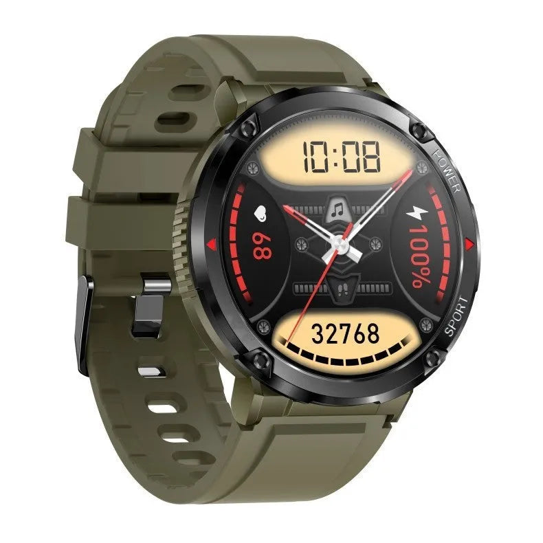 T30 Smart Watch with black silicone strap showing Bluetooth calling and health metrics on IPS screen.