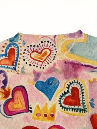 Loose fit digital printed top with lapel collar available in multiple sizes