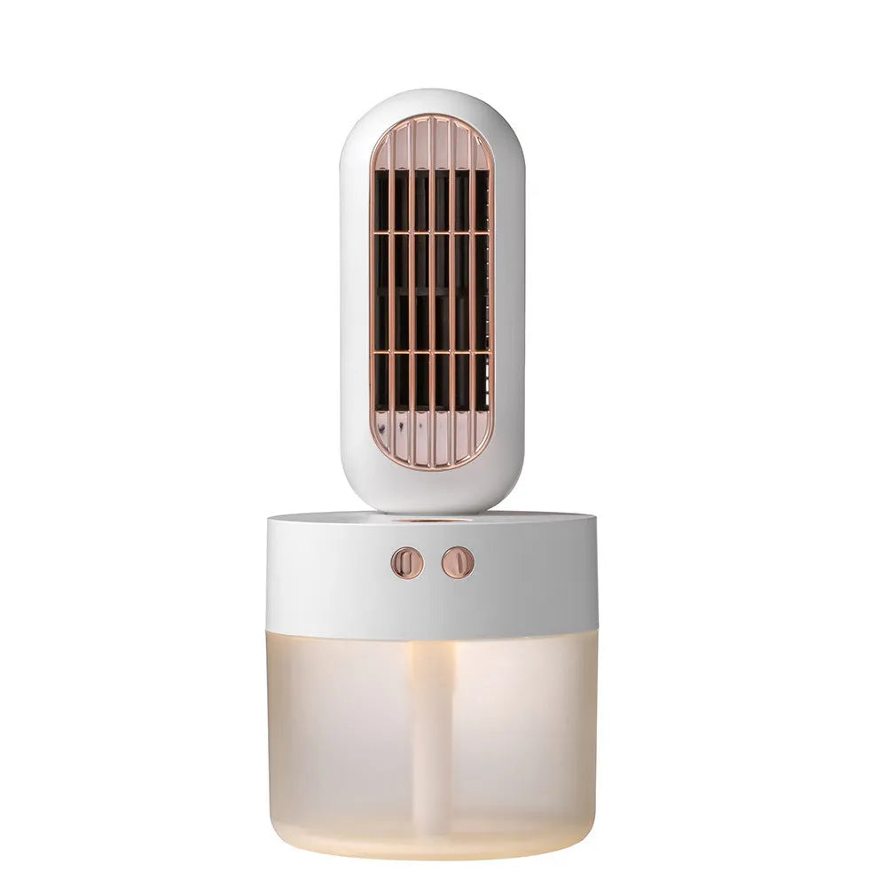 Small black and white humidifier fan with mechanical controls and oscillation function