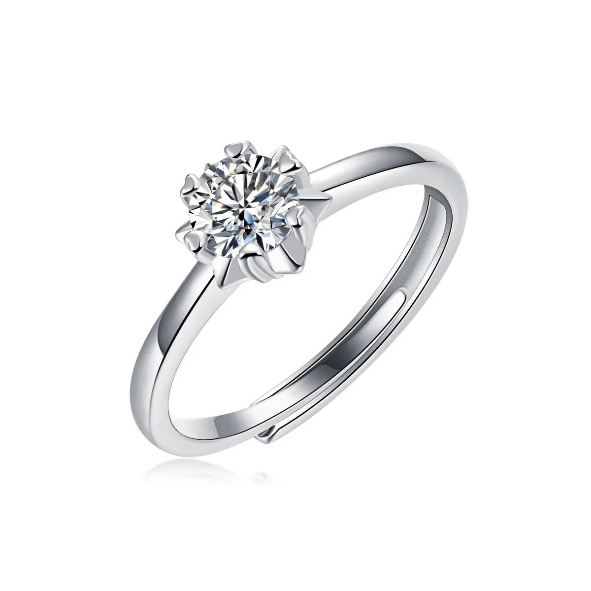 925 sterling silver moissanite snowflake asterism ring with geometric round cut for women