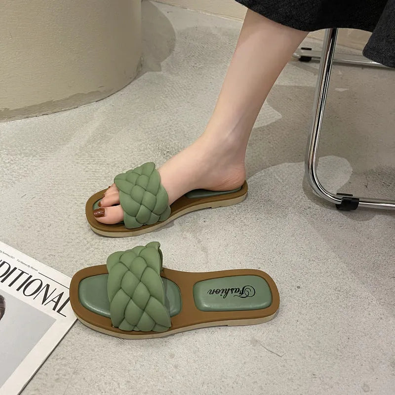 Women's casual plaid beach sandals with thick anti-skid PVC sole, shown in multiple colours
