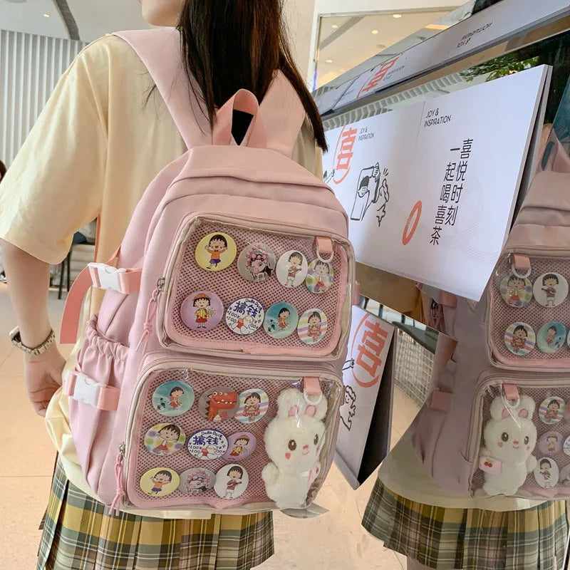 Cute nylon PVC school bag for middle and high school students in pink colour