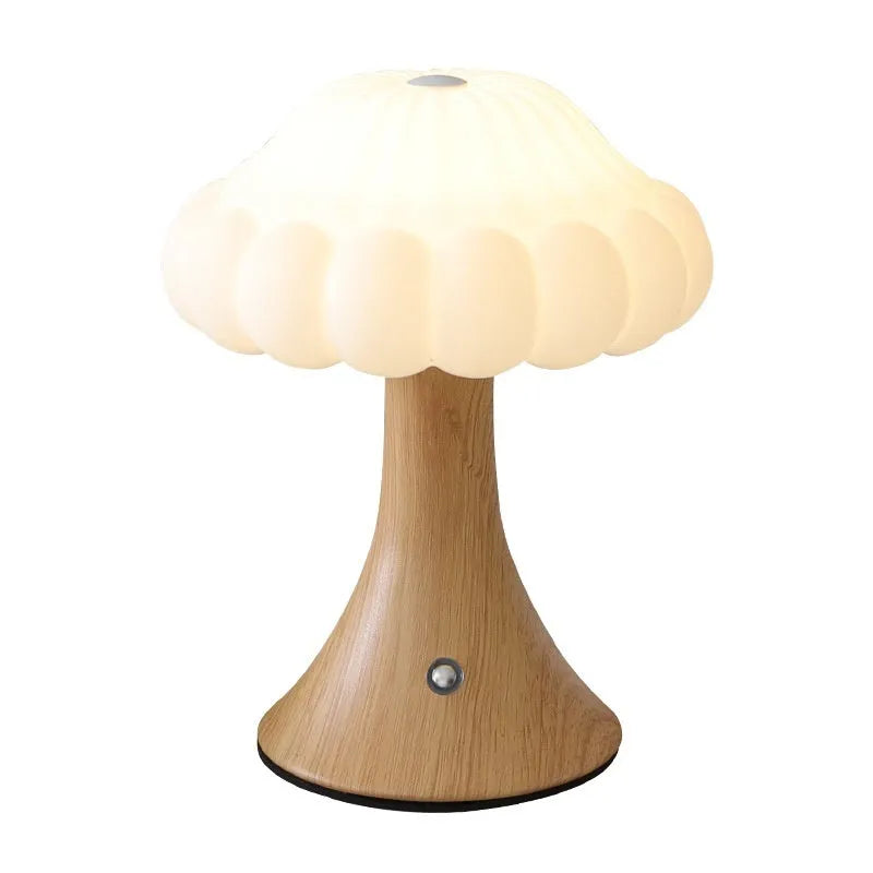 Wood grain mushroom-shaped night light with touch control and USB charging