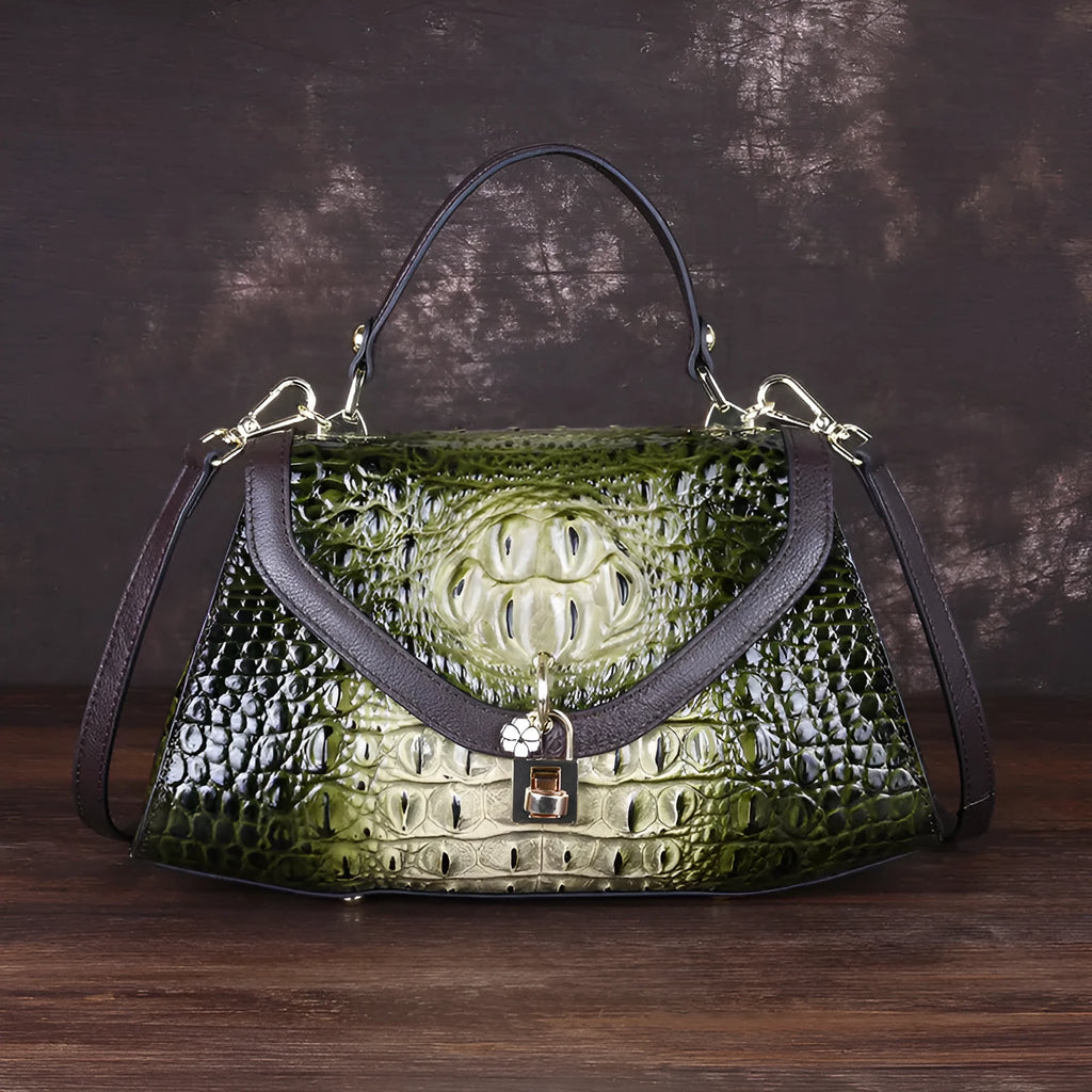 Ladies first layer cowhide tote bag, 31cm bottom length, retro coffee red green