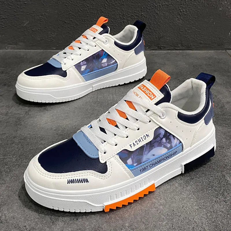 Men's white casual sneakers with lace-up front, low heel, and mesh lining, side view.