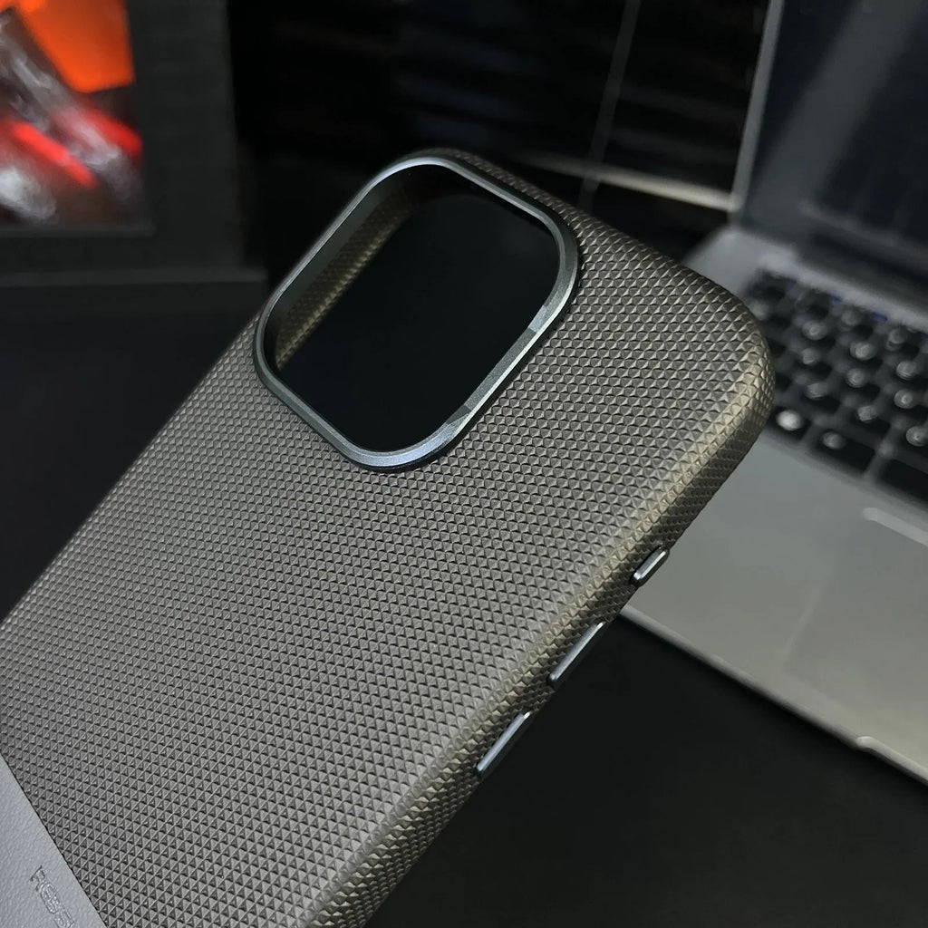 Magnetic all-inclusive iPhone case with dragon scale texture and stitching leather design in black, grey, or green