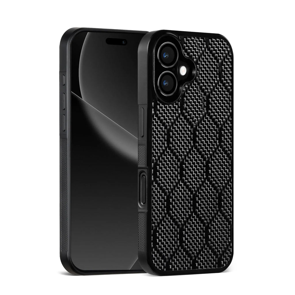 Honeycomb pattern shockproof phone case for iPhone 12-17 series with black polycarbonate back and TPU edges