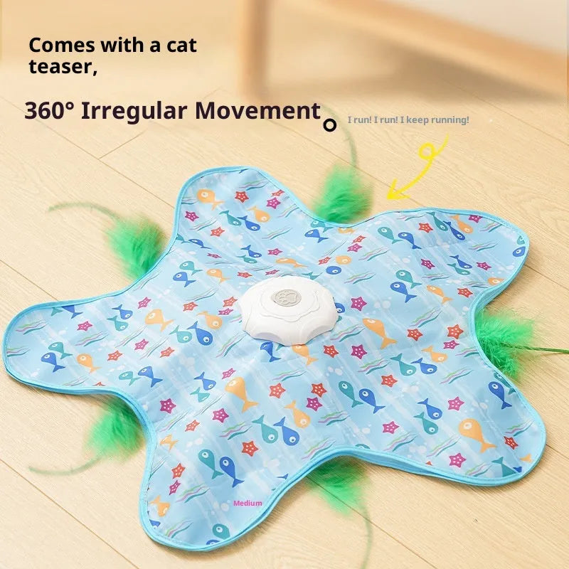 Electric cat hunting cover toy in PP, available in blue-fish or white-seaweed, one set