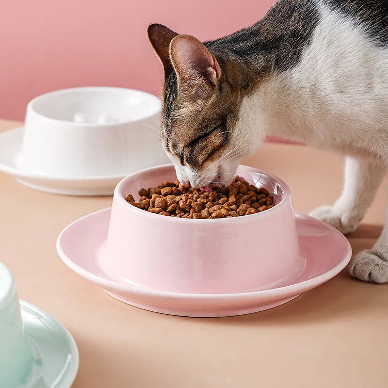 Green ceramic slow feeder pet bowl with internal maze pattern and raised basin design on a wooden floor.