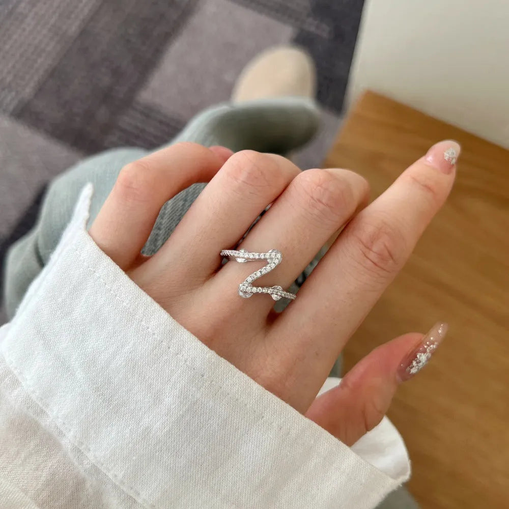 S925 sterling silver ring with zircon, electroplated, heart or geometric shape, sizes 5 to 9