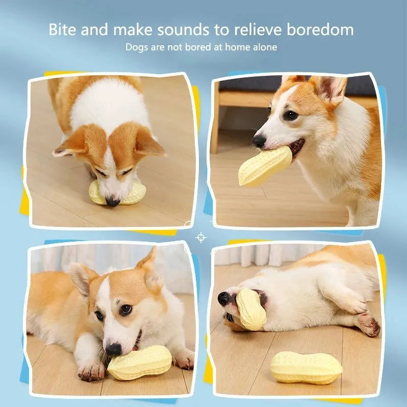 Yellow rubber vinyl dog toy for small dogs with squeaker for chewing and boredom relief
