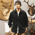 Men's retro corduroy casual shirt jacket in loose fit with long sleeves available in red and black colours
