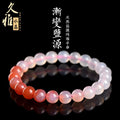 Natural gradient Yanyuan agate bracelet with geometric beads on a wrist.