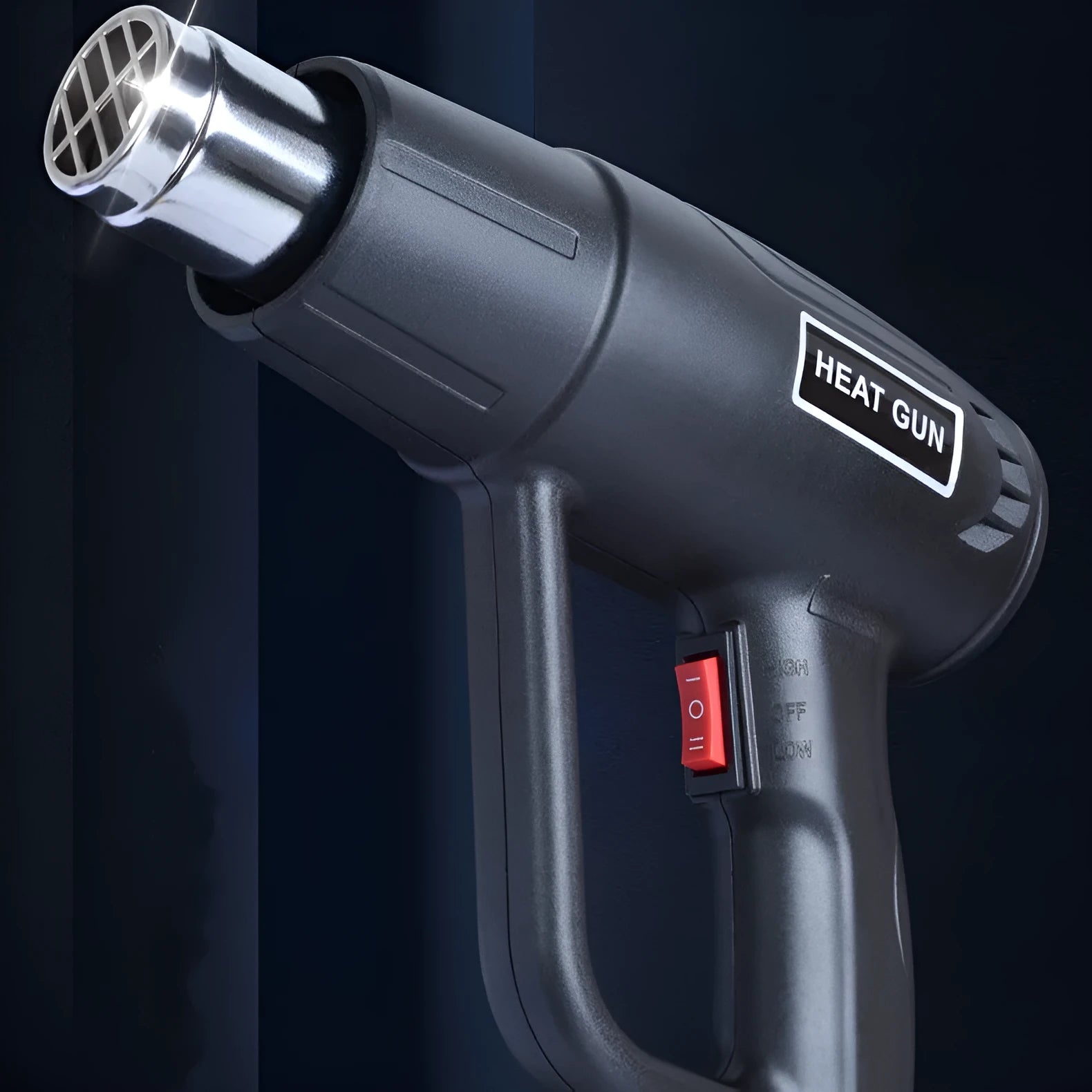 2000W industrial hot air gun with anti-slip grip, dual temperature gears, and grid air outlet.