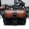 PU leather motorcycle front bag with colour contrast patchwork design mounted on handlebars