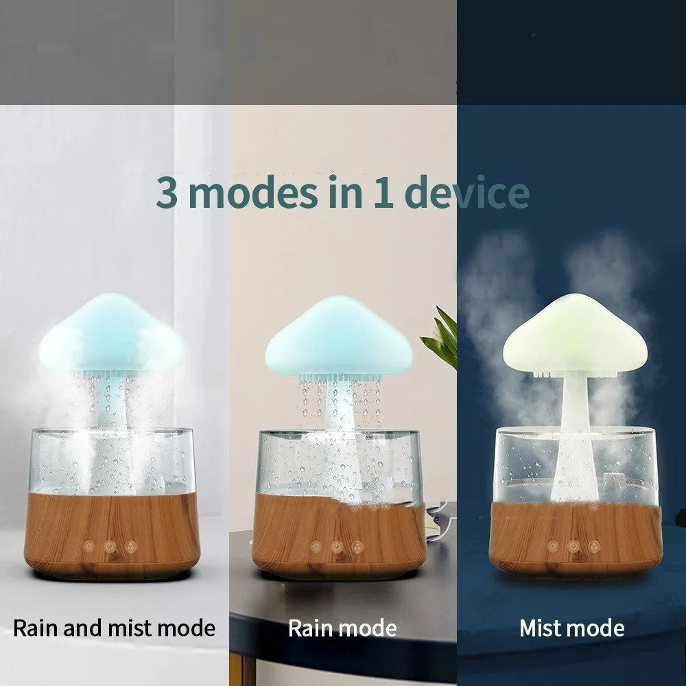 Ultrasonic atomizing humidifier with wood grain finish and seven colour light for household use up to 40 square metres