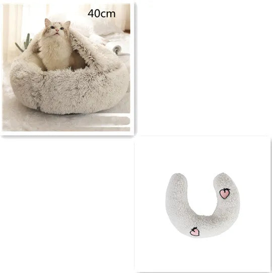 2 in 1 round plush pet bed with PP cotton filling for dogs and cats, available in brown, 65cm size