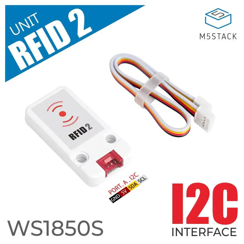 M5Stack WS1850S RFID 13.56MHz reader module with HY2.0-4P connection cable.