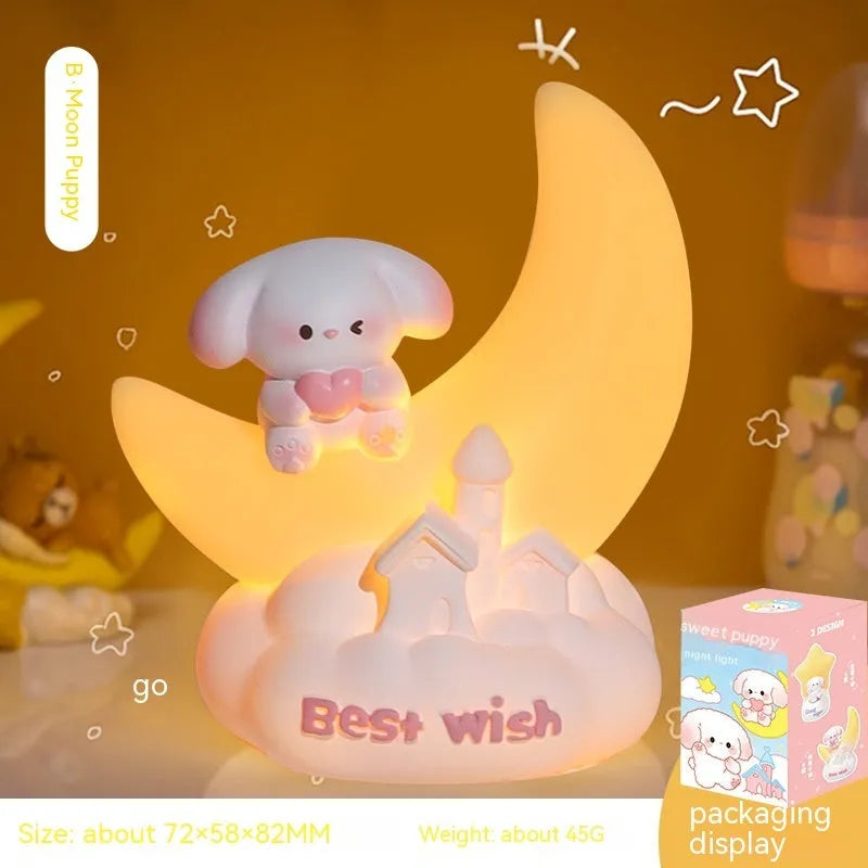 Sweet Puppy small night lamp, cute cartoon resin craft, 72x52x92mm, Starlight or Moon-light option