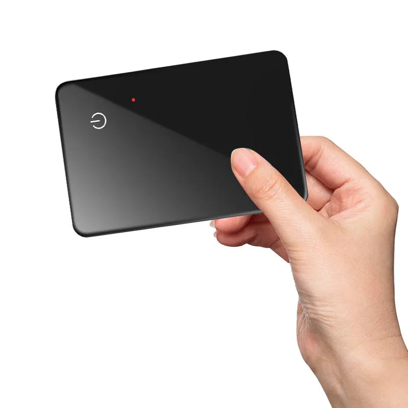 Black pet tracking card device with wireless charging NFC and hanging hole measuring 85mm