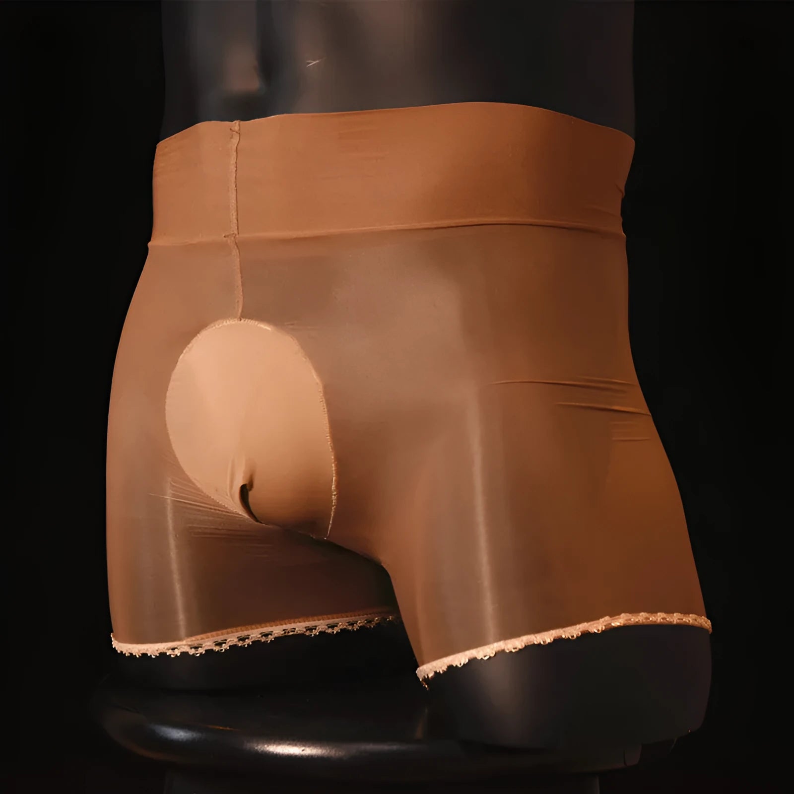 Men's shiny transparent nylon underwear stockings in multiple colours with mid waist design