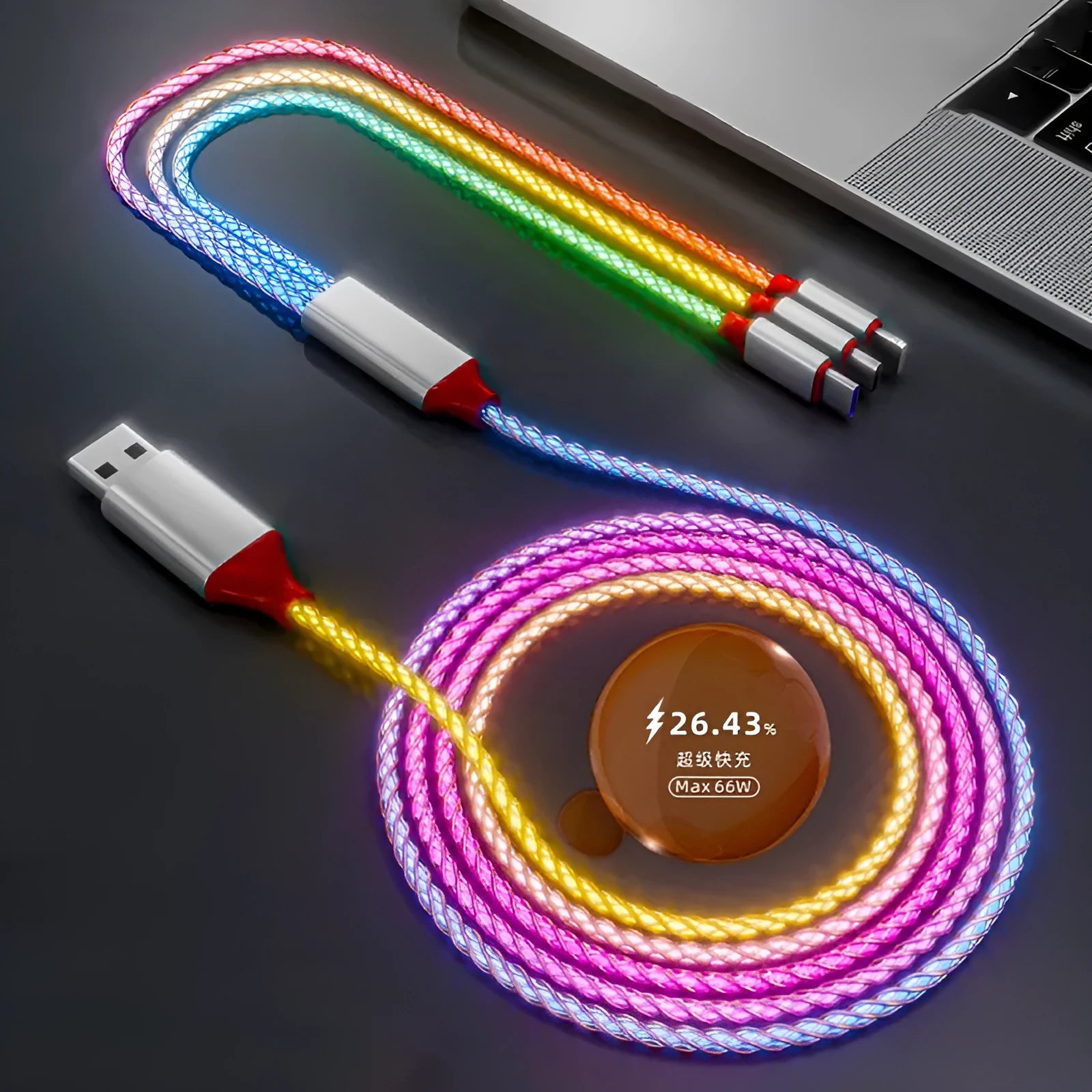 Colourful phantom gradient 1.2m data cable with Lightning, Micro USB and TYPE-C connectors