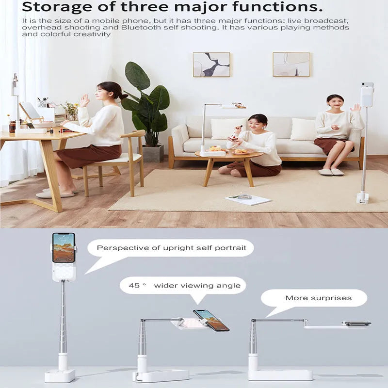 Floor standing mobile phone fill light with telescopic folding design and remote control for live streaming