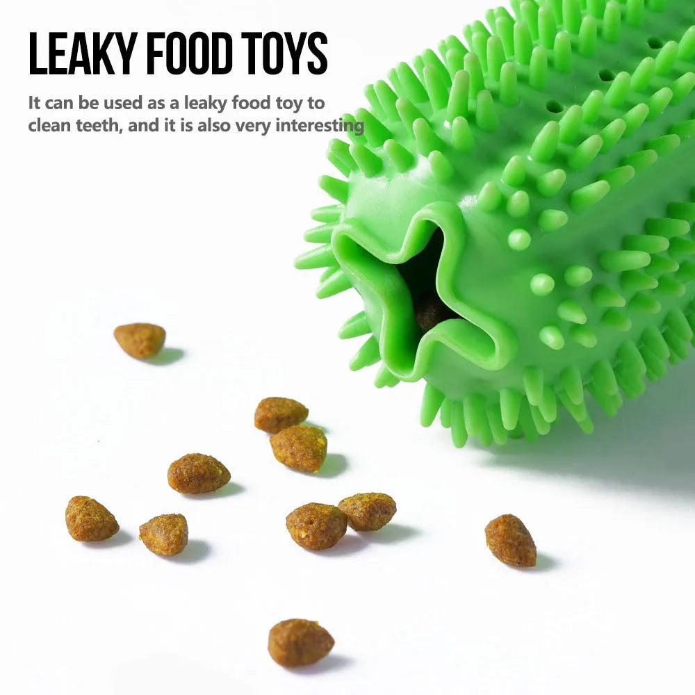 Green TPR dog chew toy with suction cup base and molar rod for teeth cleaning and tartar prevention