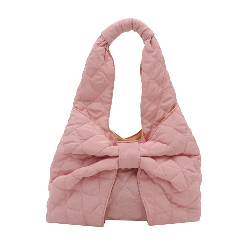 Polyester-lined cotton one shoulder handbag in horizontal square shape with sandwich pocket and zipper change bag
