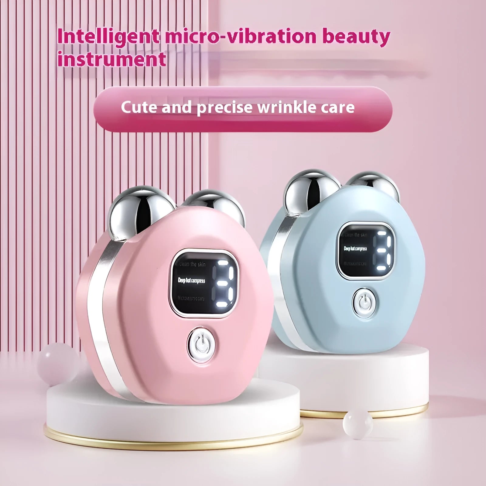 Portable facial massage instrument with hot compress and micro current dual roller in white colour