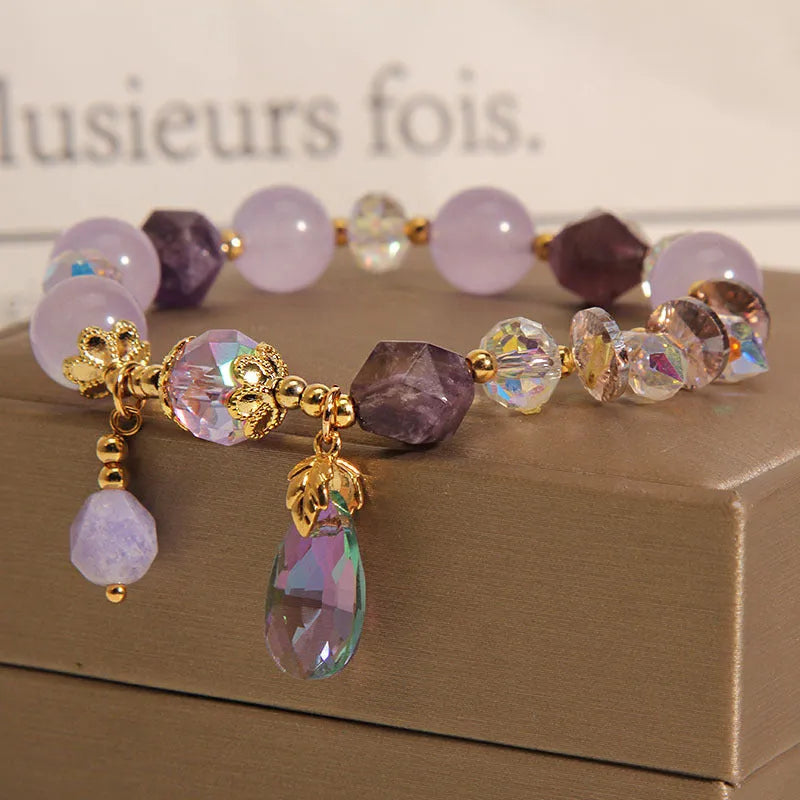Lavender purple crystal water drop bracelet for children with retro purple colour theme