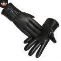 Men's winter leather PU riding gloves with velvet lining and touch screen in monochrome design