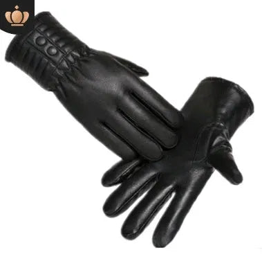 Men's winter leather PU riding gloves with velvet lining and touch screen in monochrome design