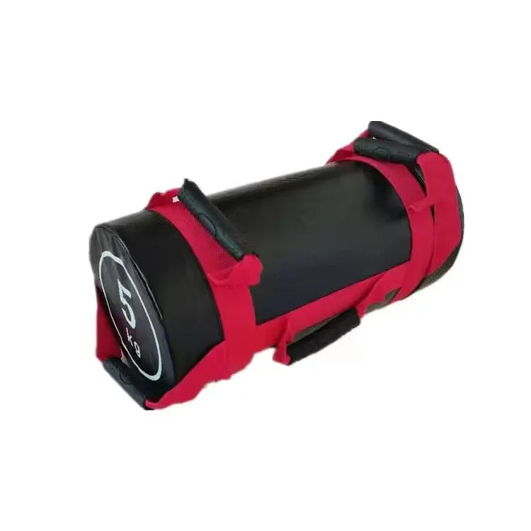 White PVC fitness training sandbag for weight lifting and gym exercises.